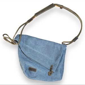 Tom Clovers Womens Gray Canvas Leather Strap Lined Messenger Crossbody Tote Bag